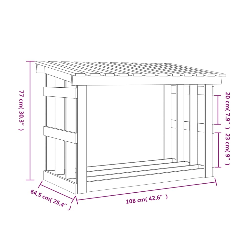 Firewood shelf white 108x64.5x77 cm solid pine wood