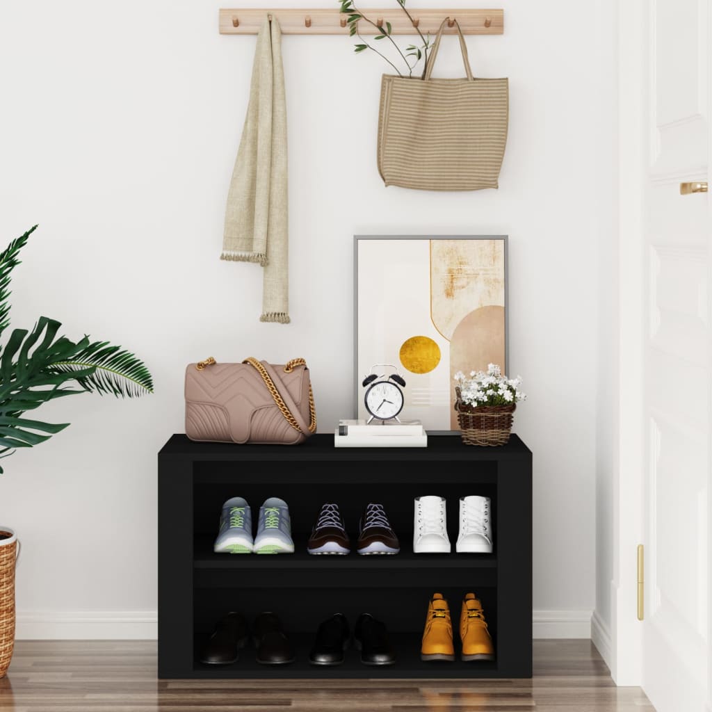 Étagère à chaussures noire 75x35x45 cm en bois