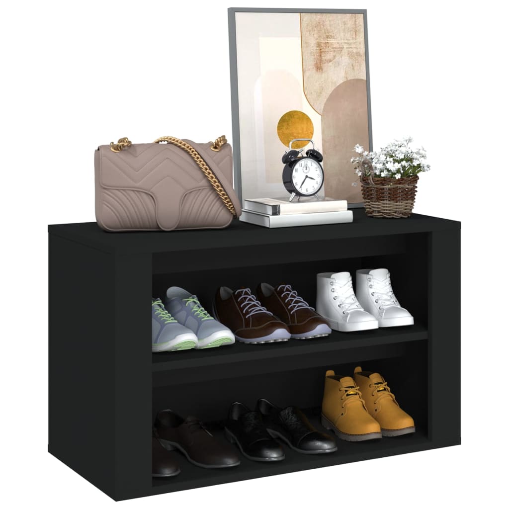 Étagère à chaussures noire 75x35x45 cm en bois