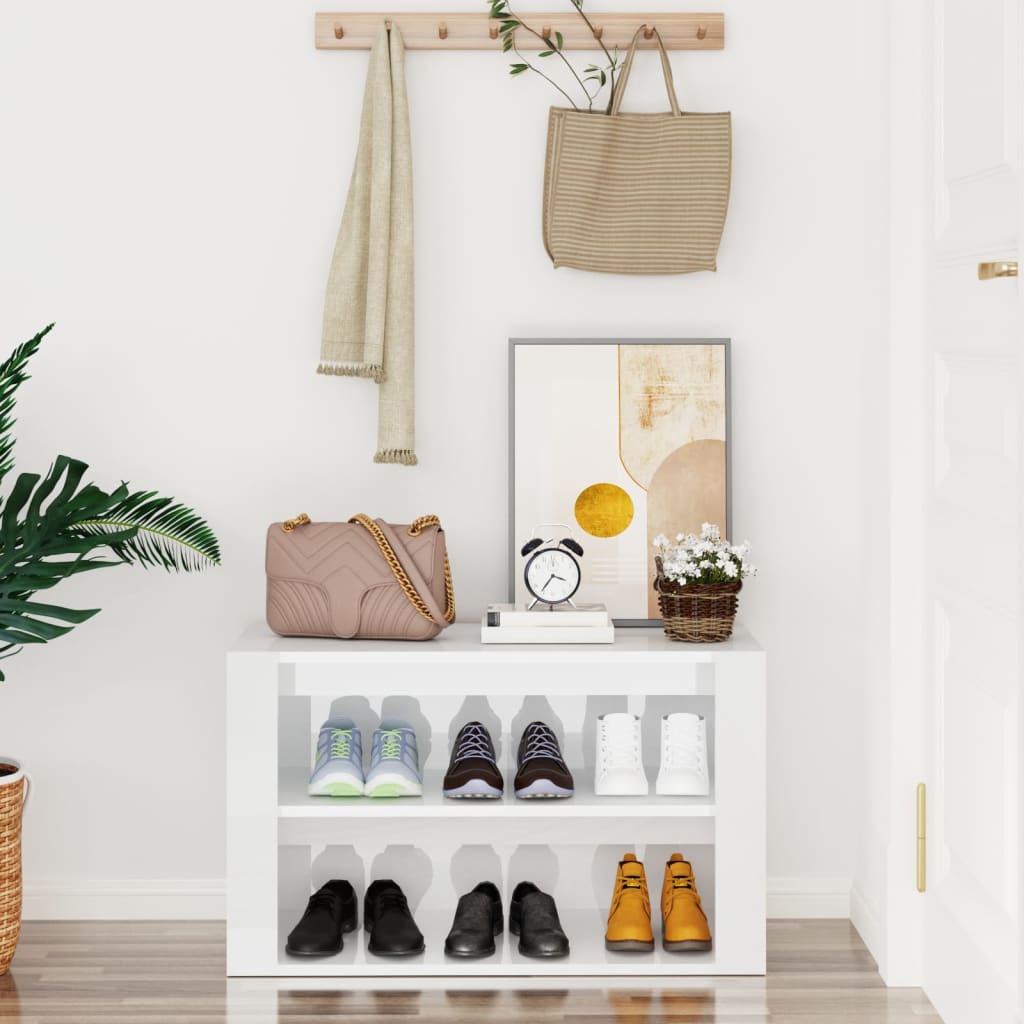 Shoe rack high-gloss white 75x35x45 cm made of wood