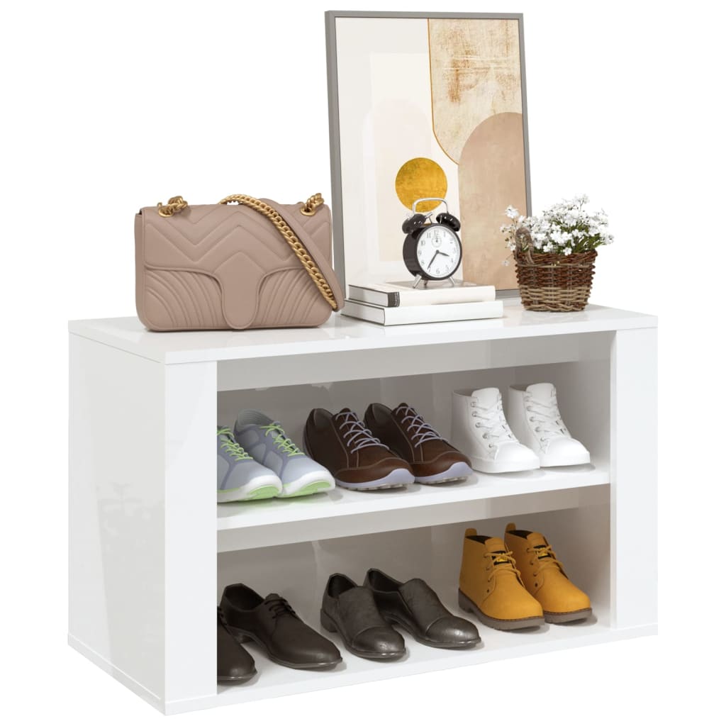 Shoe rack high-gloss white 75x35x45 cm made of wood