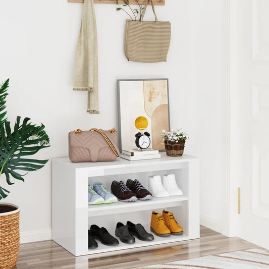 Shoe rack high-gloss white 75x35x45 cm made of wood