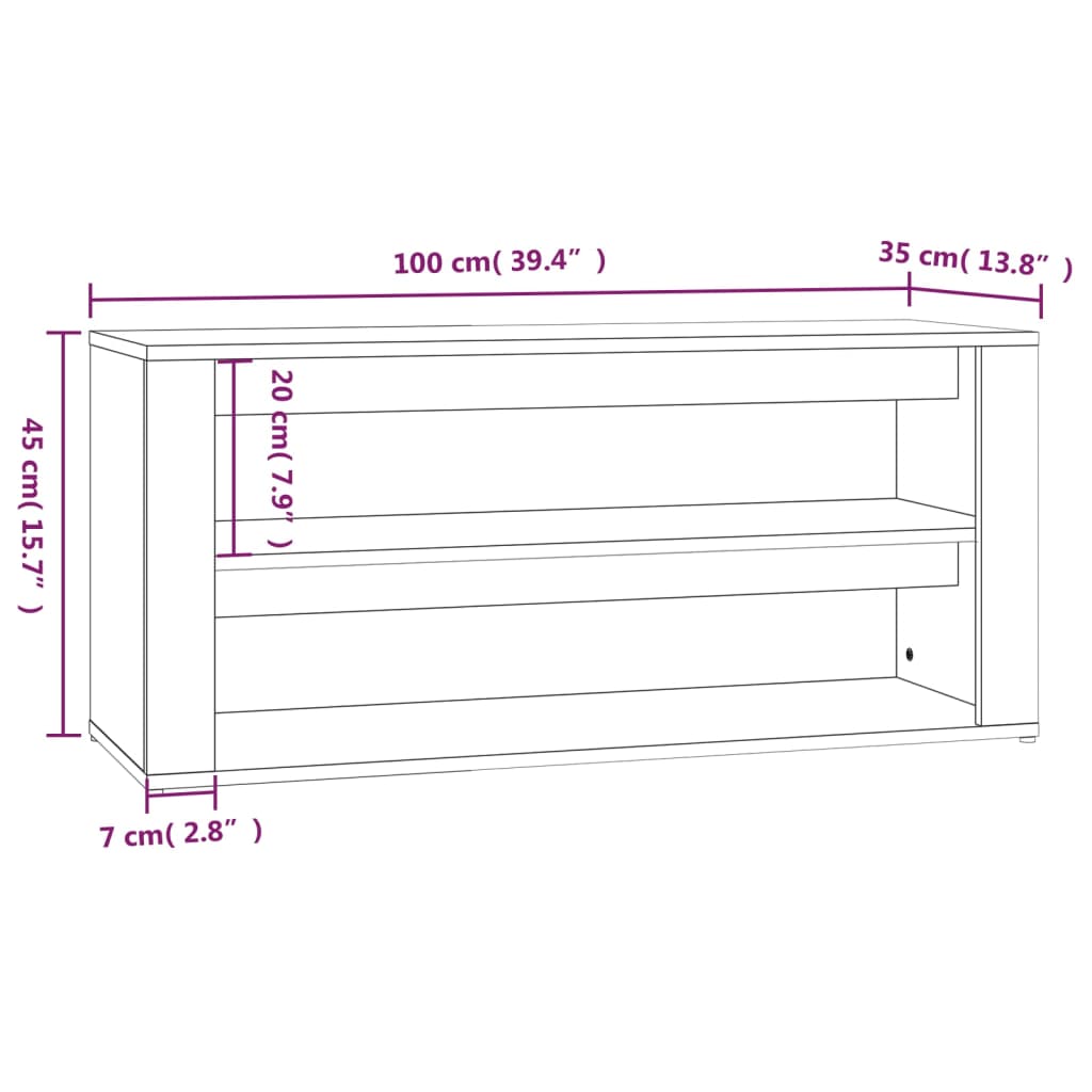 Shoe rack white 100x35x45 cm made of wood