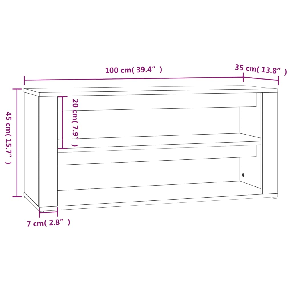 Shoe rack concrete gray 100x35x45 cm made of wood