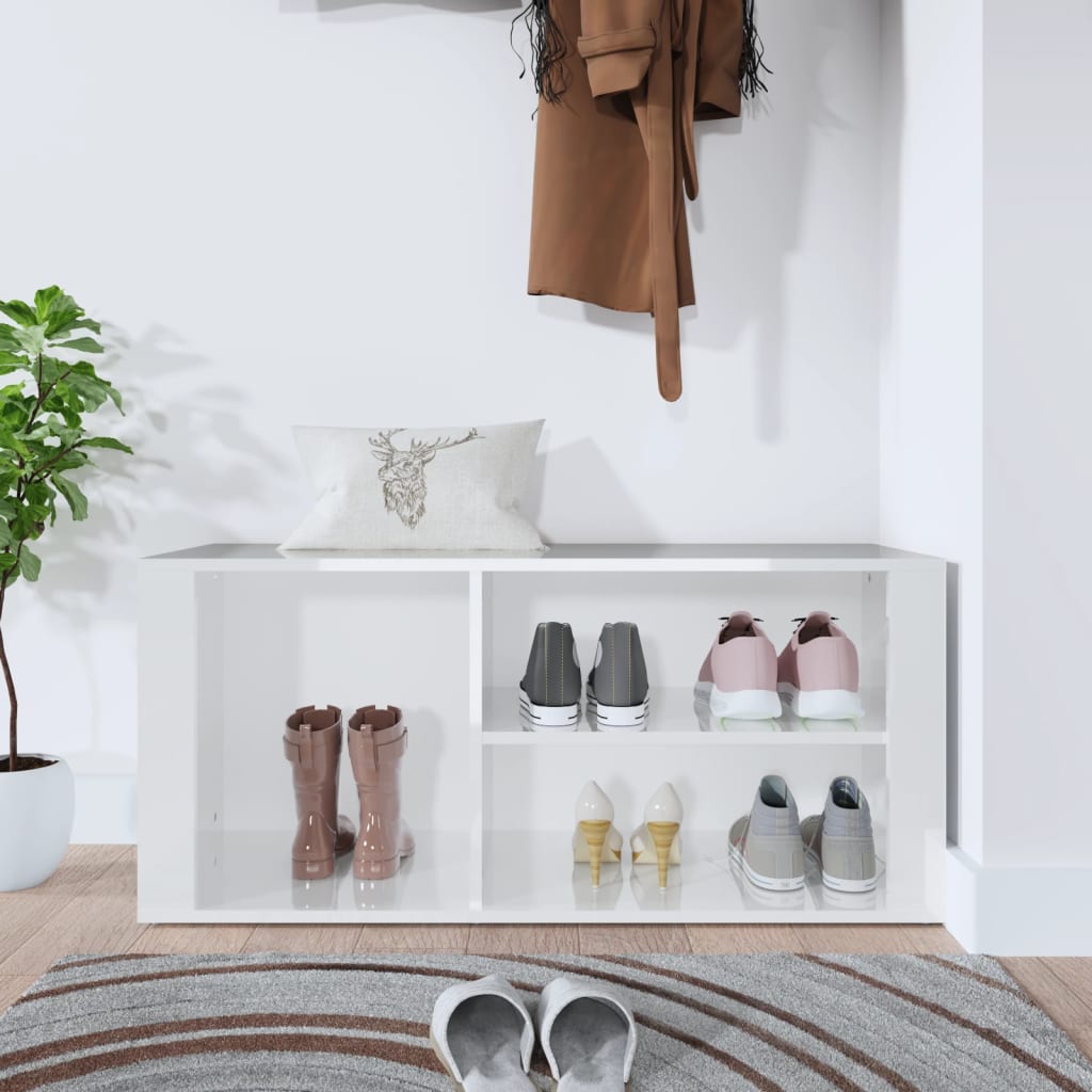 Shoe rack high-gloss white 100x35x45 cm made of wood