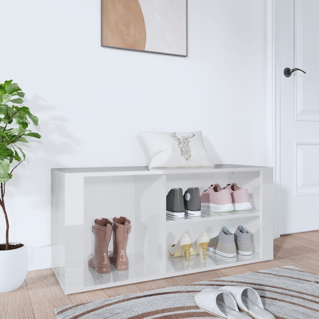 Shoe rack high-gloss white 100x35x45 cm made of wood