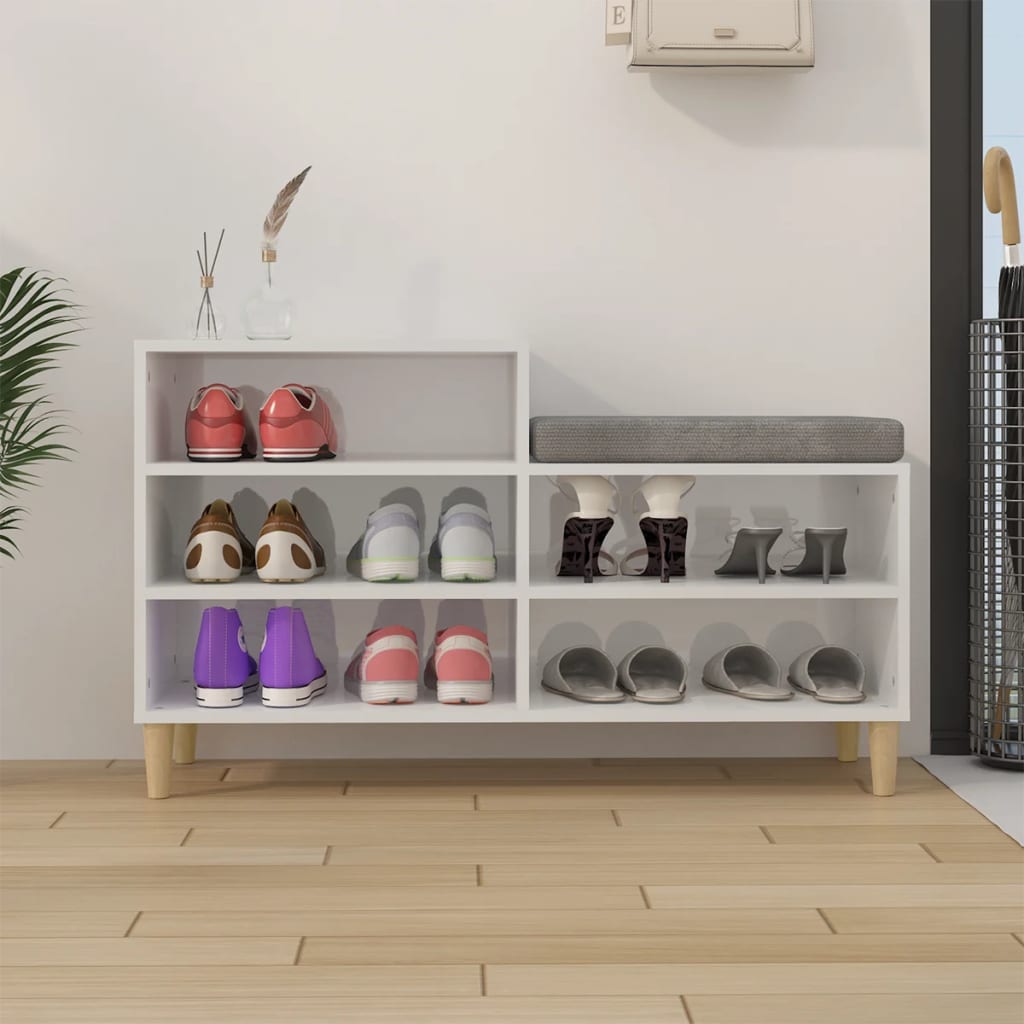 Shoe rack high-gloss white 102x36x60 cm made of wood
