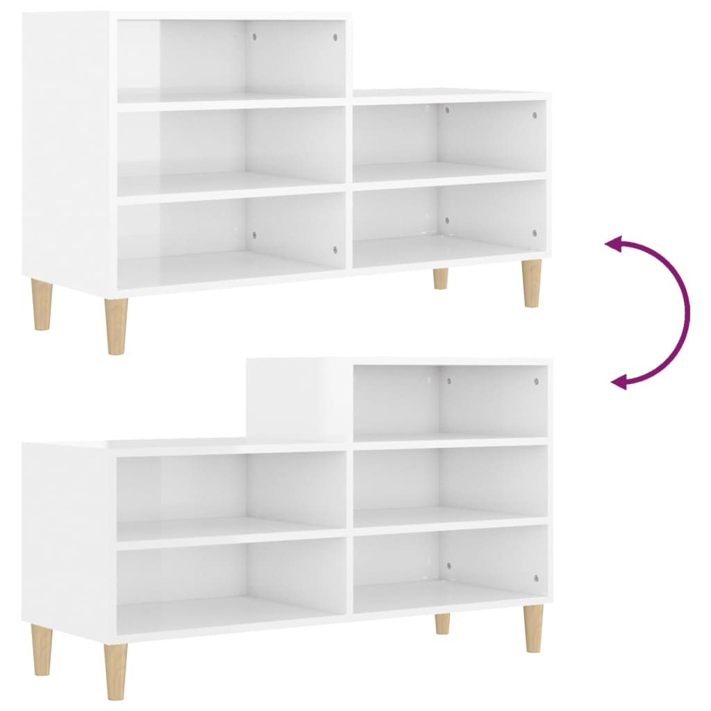 Shoe rack high-gloss white 102x36x60 cm made of wood