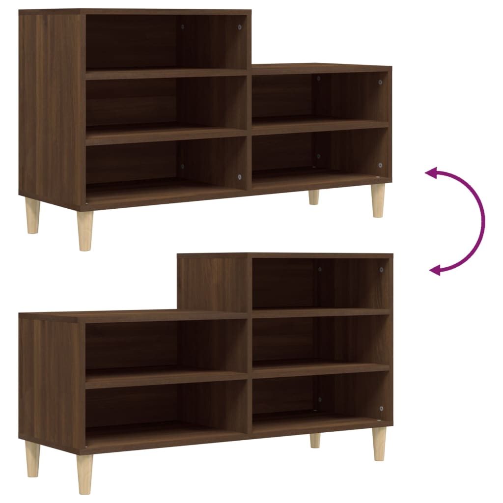Étagère à chaussures aspect chêne marron 102x36x60 cm en bois