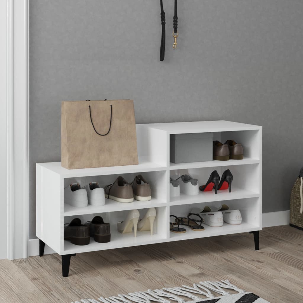 Shoe rack high-gloss white 102x36x60 cm made of wood