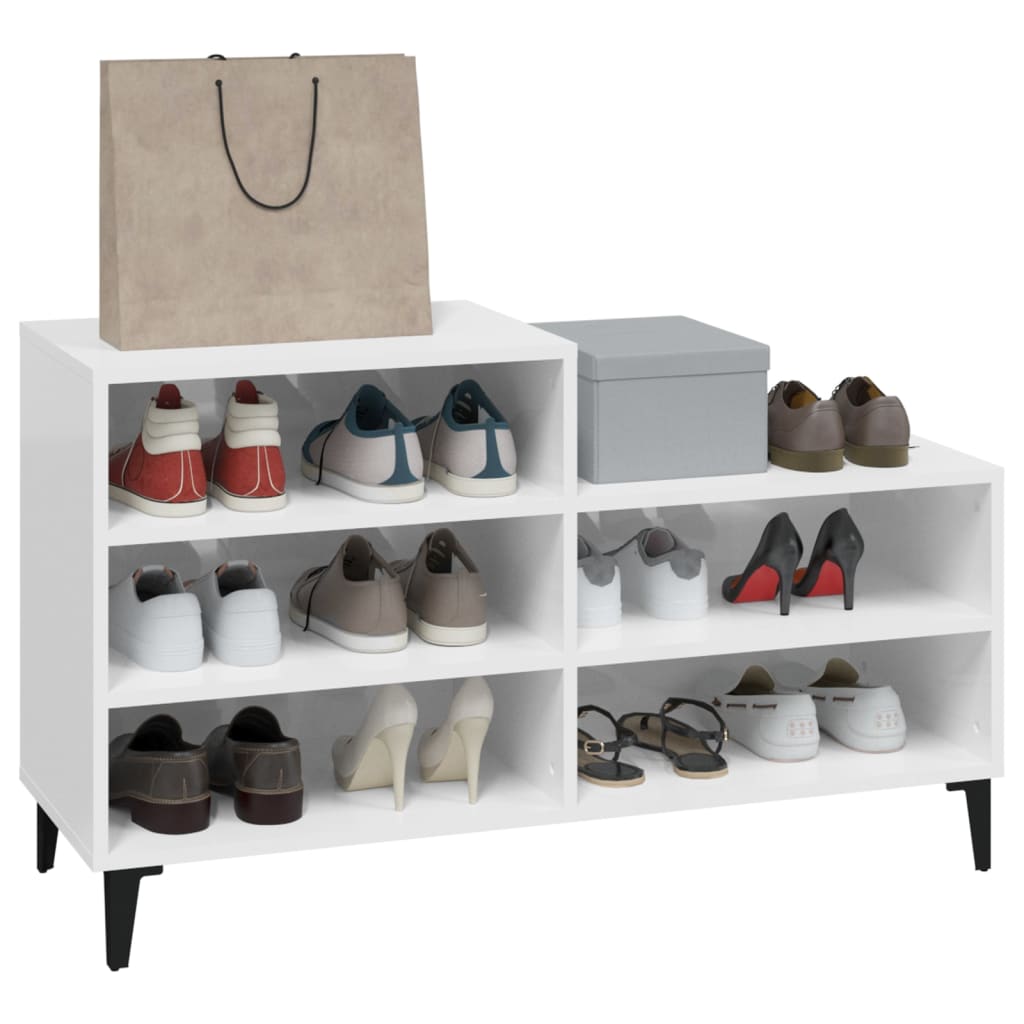 Shoe rack high-gloss white 102x36x60 cm made of wood