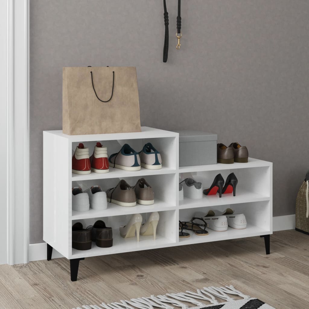 Shoe rack high-gloss white 102x36x60 cm made of wood