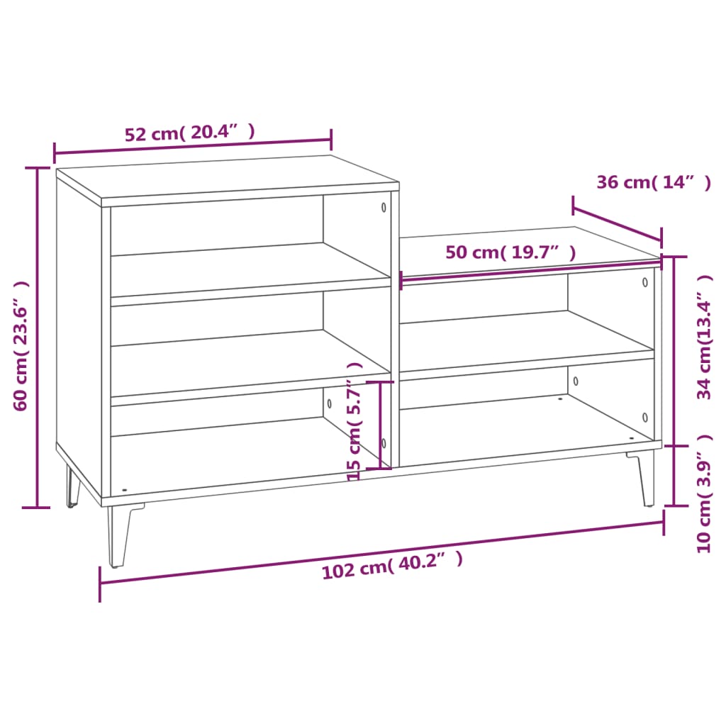 Étagère à chaussures chêne Sonoma 102x36x60 cm en bois