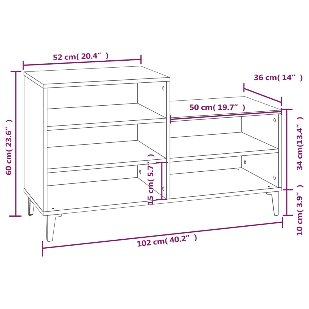 Shoe rack concrete gray 102x36x60 cm made of wood