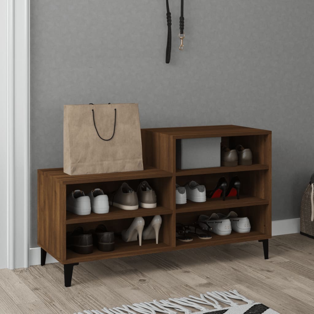 Étagère à chaussures aspect chêne marron 102x36x60 cm en bois
