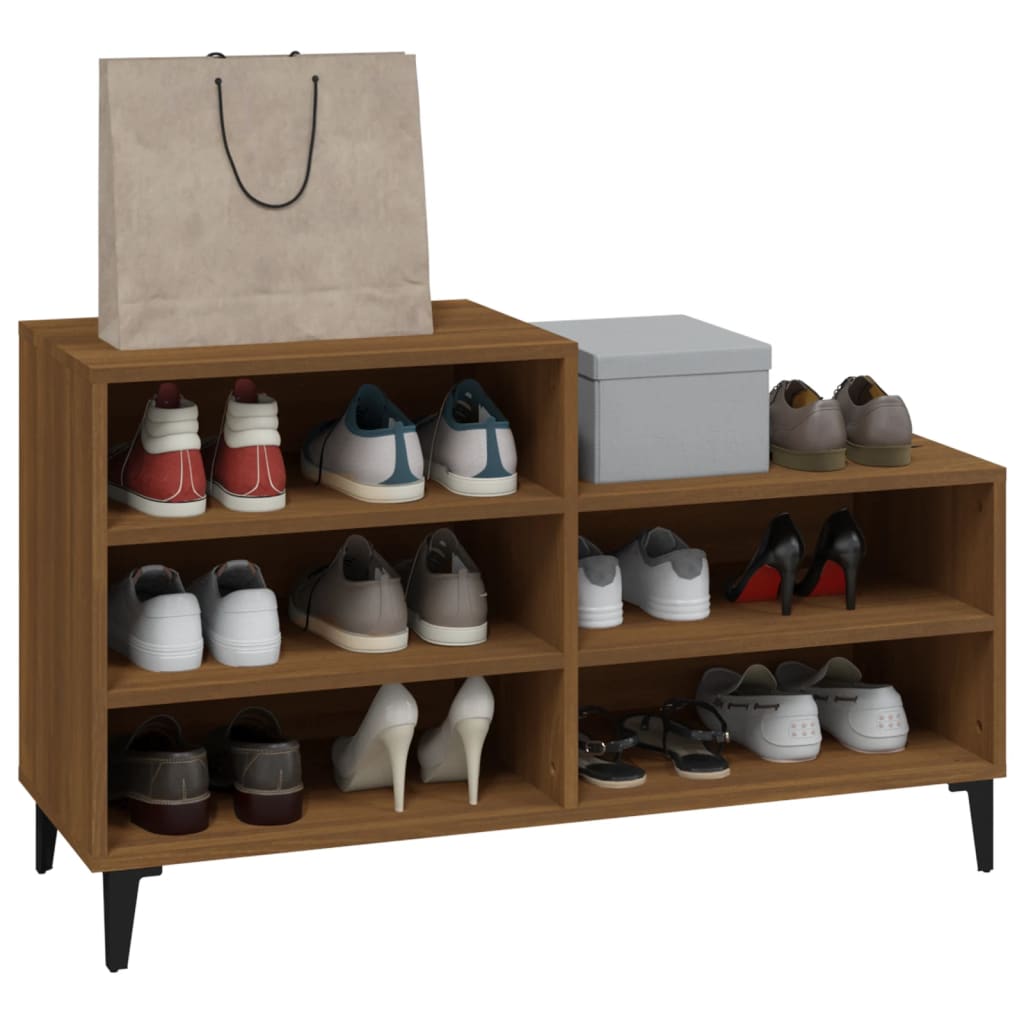 Étagère à chaussures aspect chêne marron 102x36x60 cm en bois