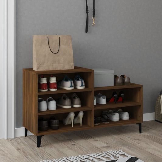 Étagère à chaussures aspect chêne marron 102x36x60 cm en bois