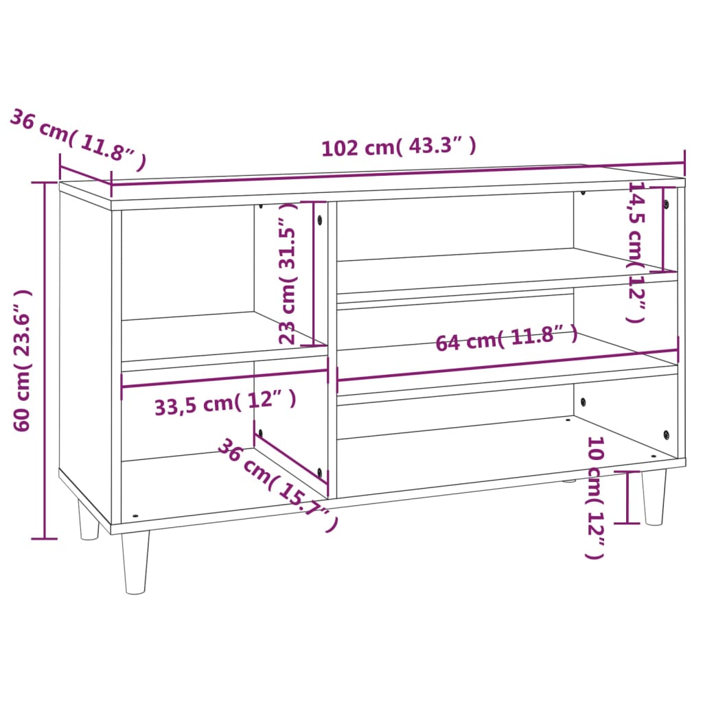 Shoe rack concrete gray 102x36x60 cm made of wood