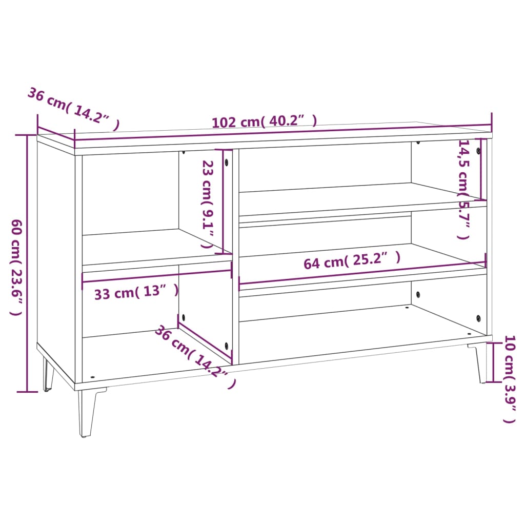 Étagère à chaussures chêne Sonoma 102x36x60 cm en bois