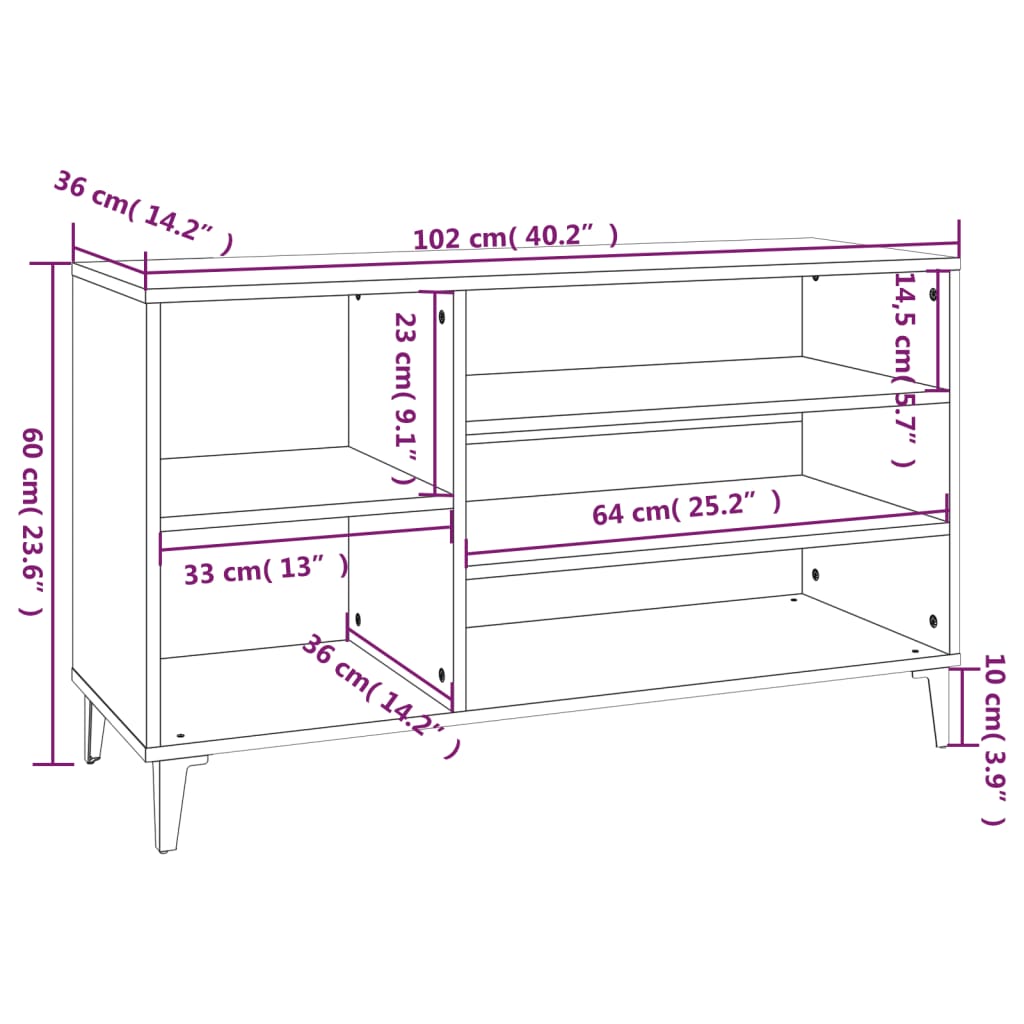 Shoe rack smoked oak 102x36x60 cm made of wood