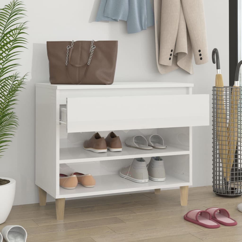 Shoe rack high-gloss white 70x36x60 cm made of wood