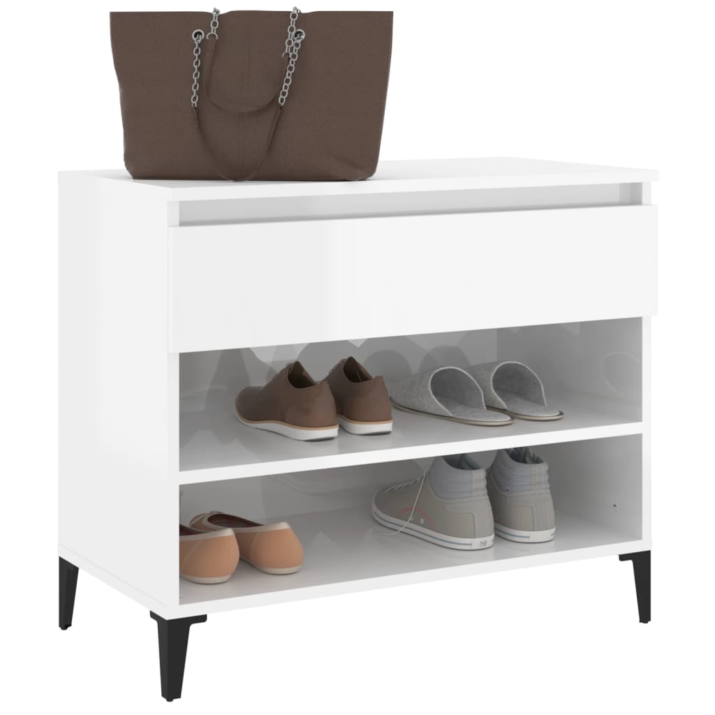 Shoe rack high-gloss white 70x36x60 cm made of wood