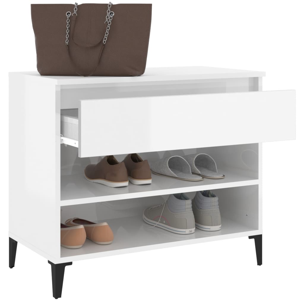 Shoe rack high-gloss white 70x36x60 cm made of wood