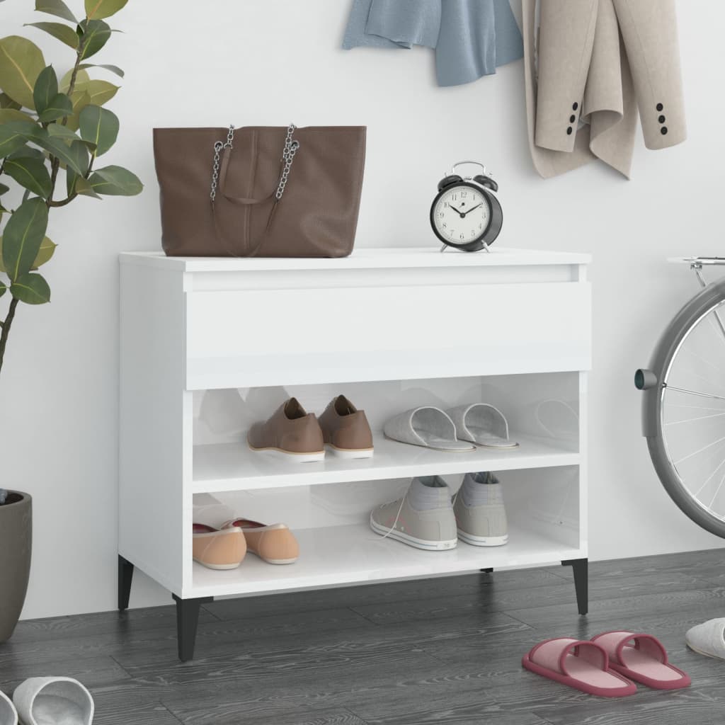 Shoe rack high-gloss white 70x36x60 cm made of wood