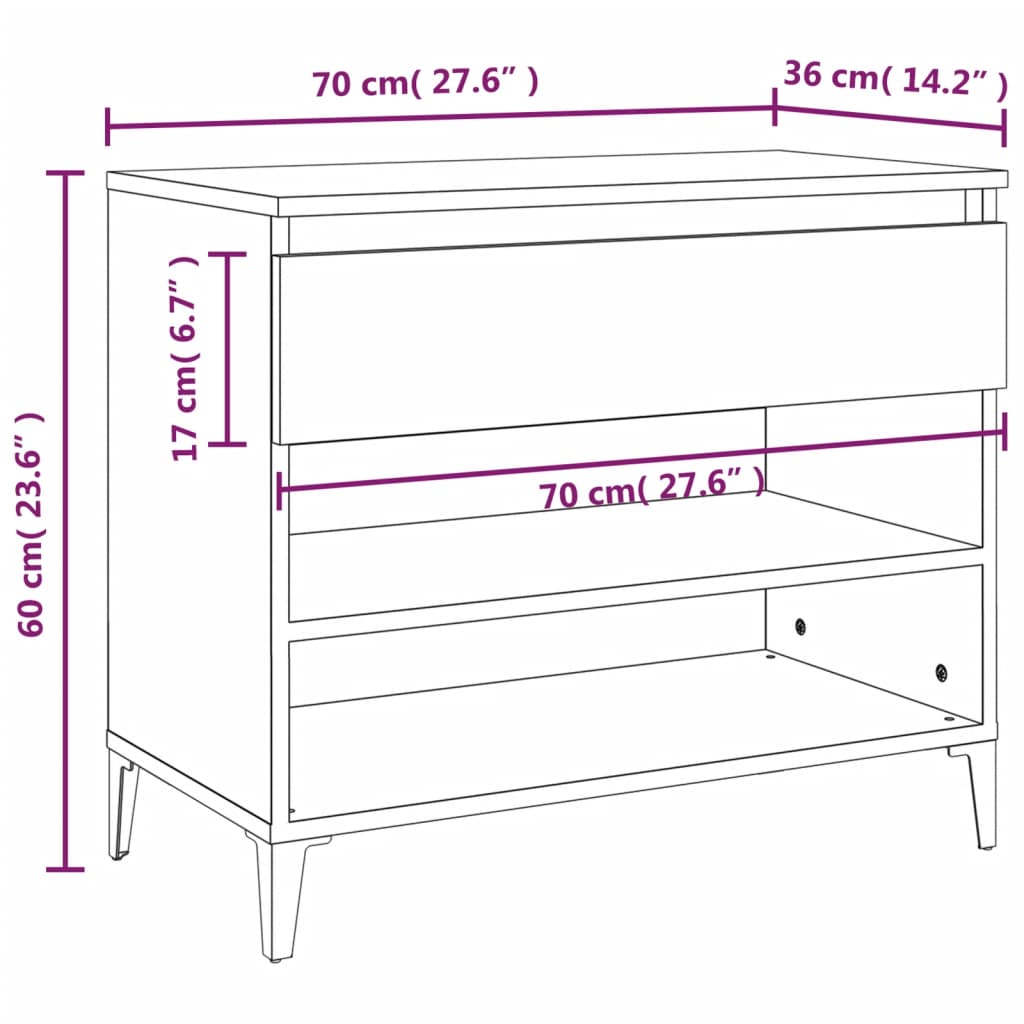 Shoe rack smoked oak 70x36x60 cm made of wood