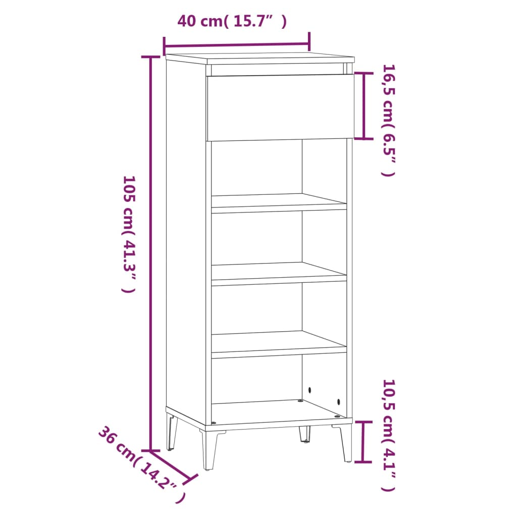 Shoe rack concrete gray 40x36x105 cm made of wood