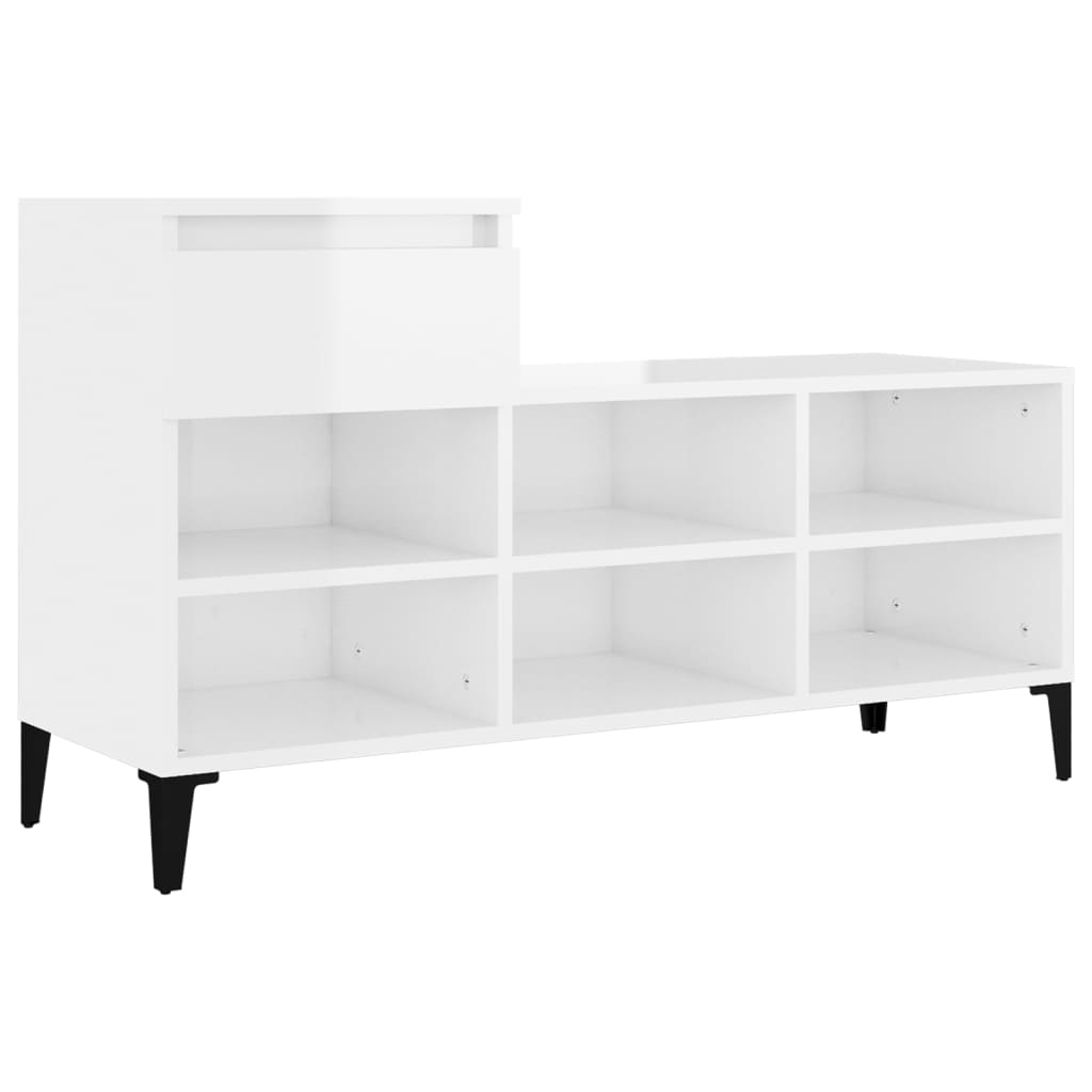Shoe rack high-gloss white 102x36x60 cm made of wood