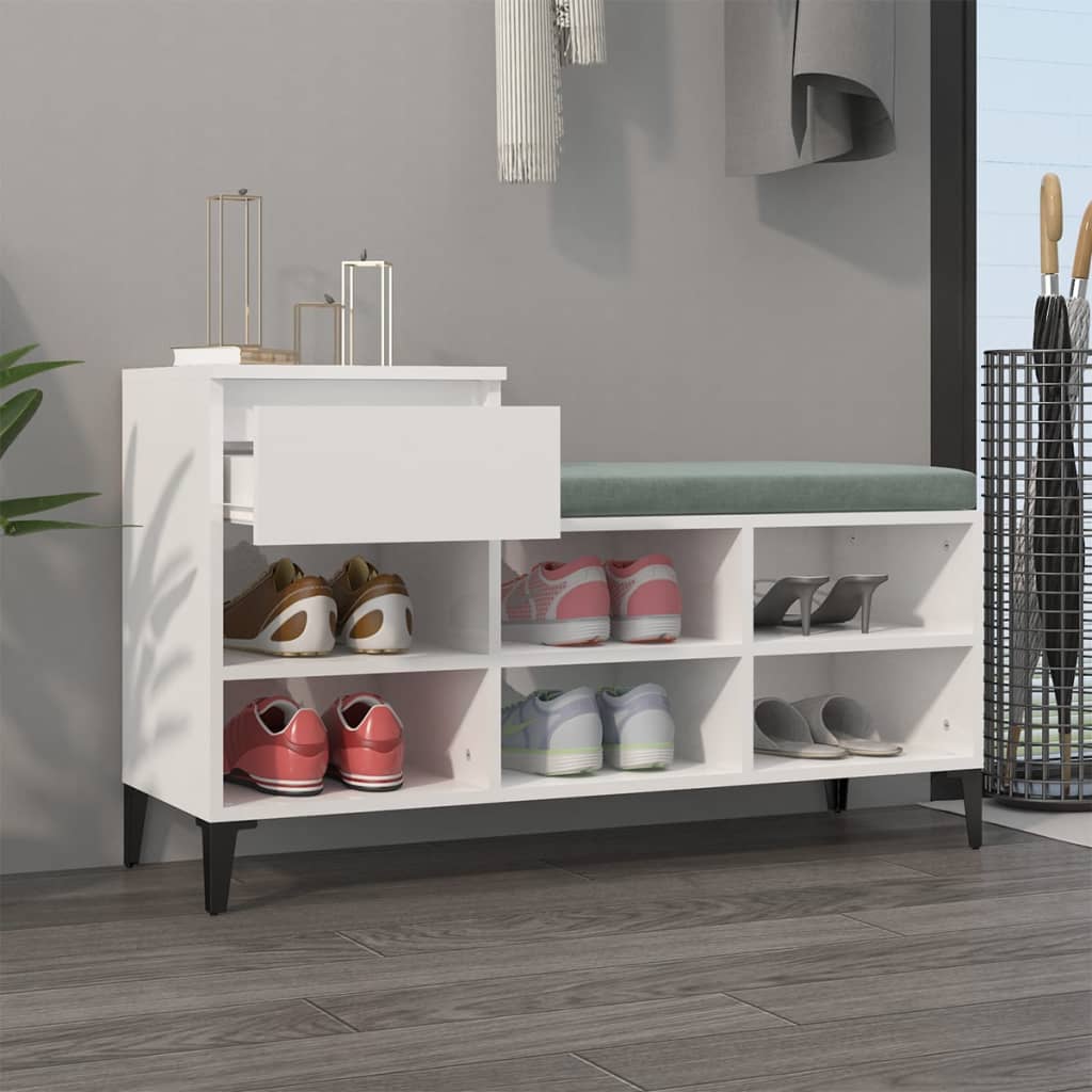 Shoe rack high-gloss white 102x36x60 cm made of wood