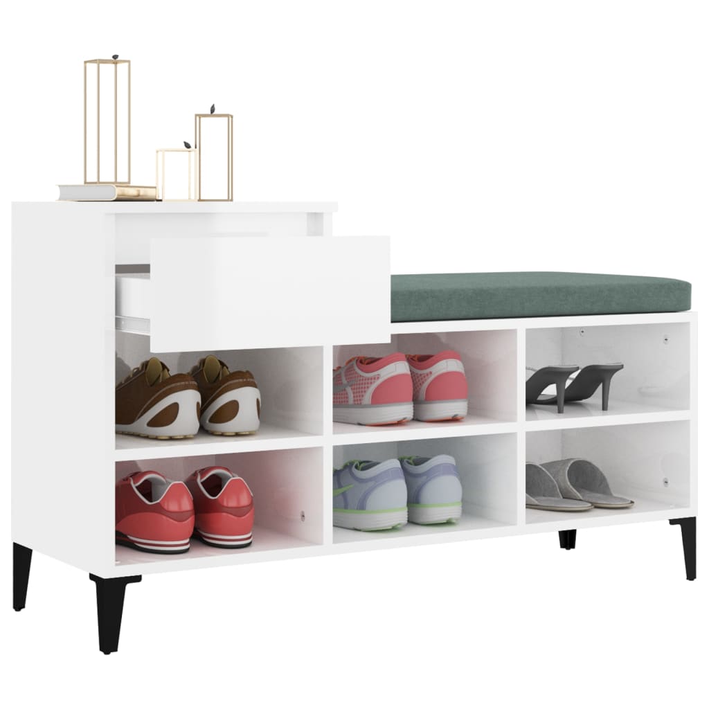 Shoe rack high-gloss white 102x36x60 cm made of wood