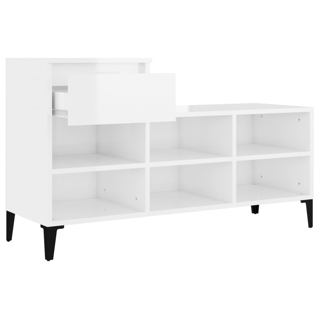 Shoe rack high-gloss white 102x36x60 cm made of wood
