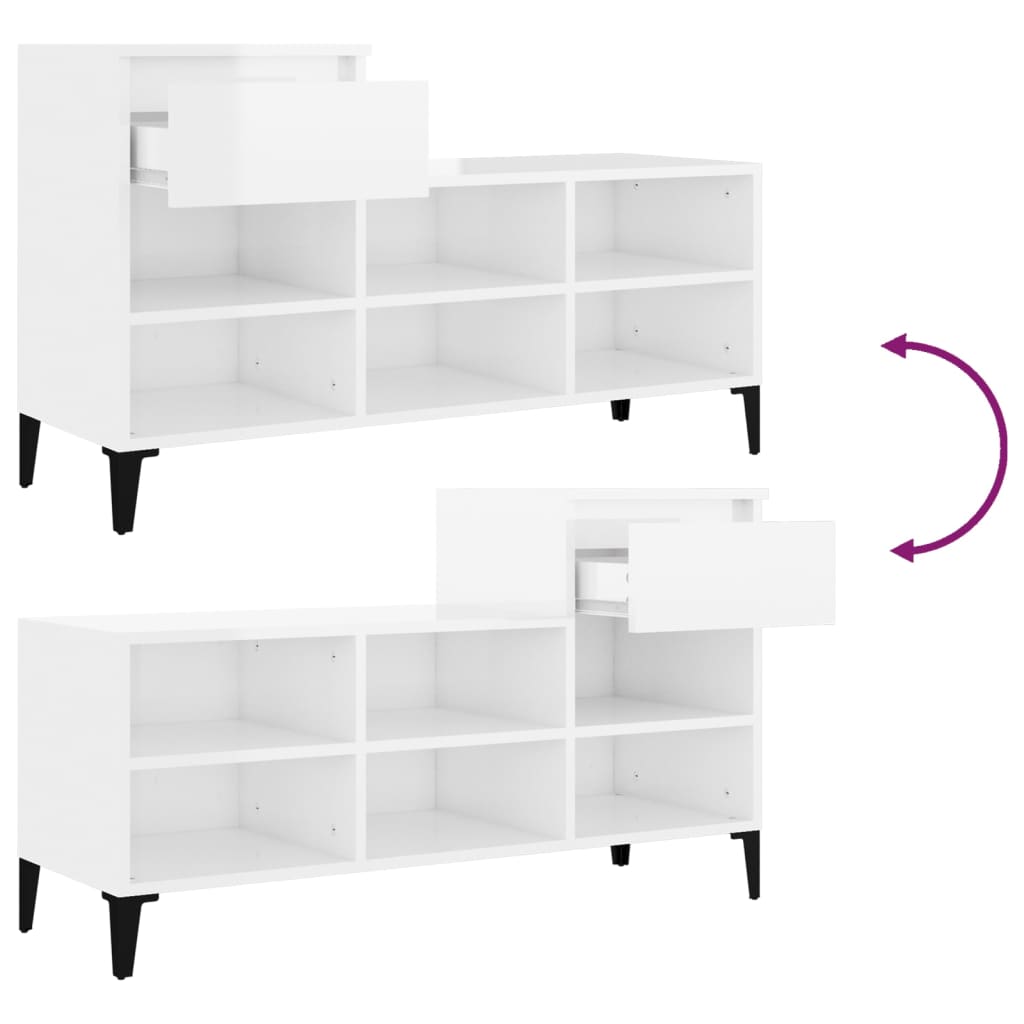 Shoe rack high-gloss white 102x36x60 cm made of wood
