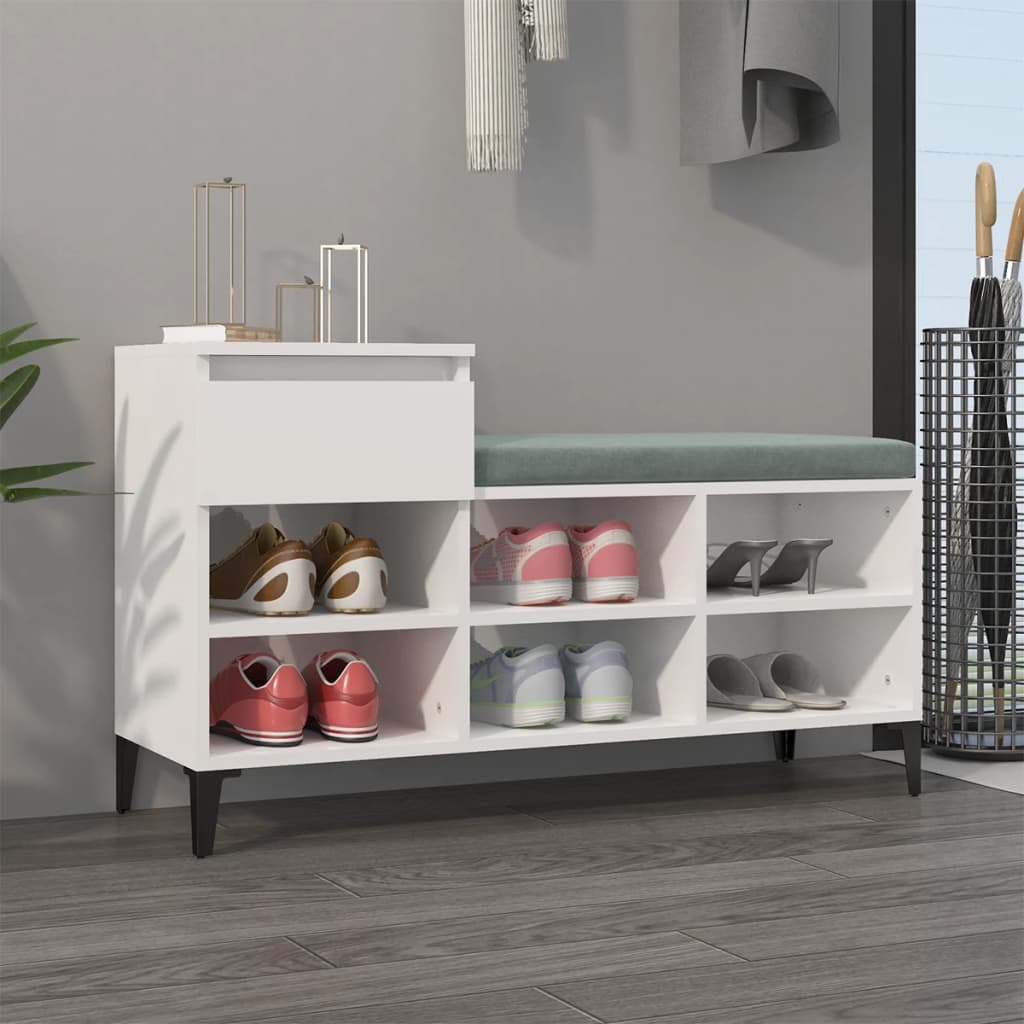 Shoe rack high-gloss white 102x36x60 cm made of wood