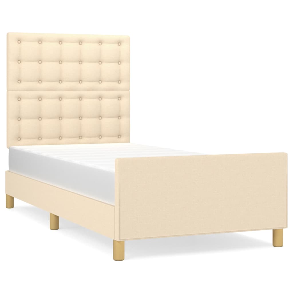 Bettgestell ohne Matratze Creme 90x200 cm Stoff