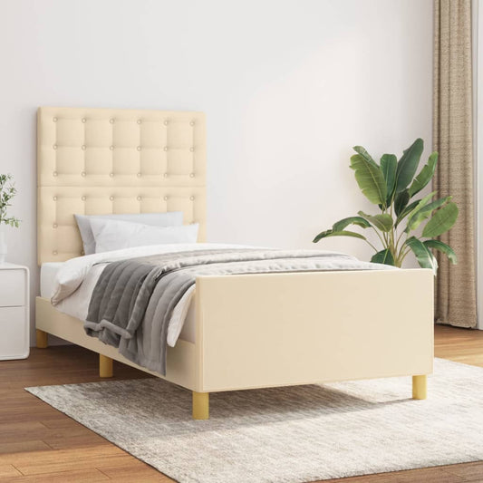 Bettgestell ohne Matratze Creme 90x200 cm Stoff