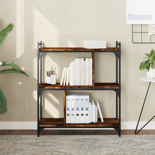 Bookcase 3 shelves smoked oak 76x32x88 cm wood material