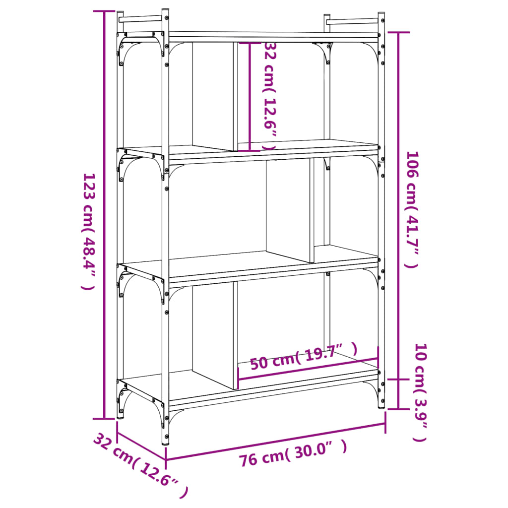 Bookcase 4 shelves smoked oak 76x32x123 cm wood material