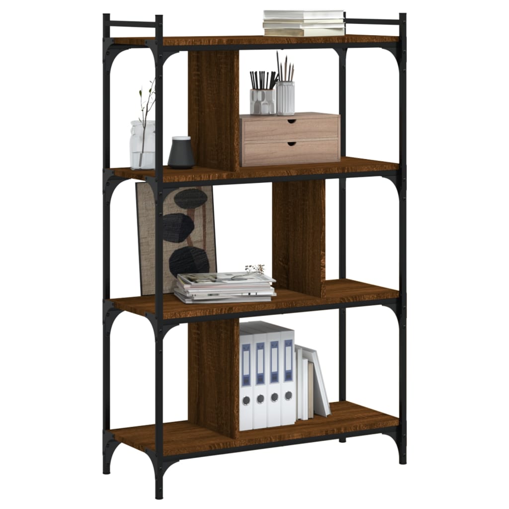 Bibliothèque 4 étagères aspect chêne marron 76x32x123cm matière bois