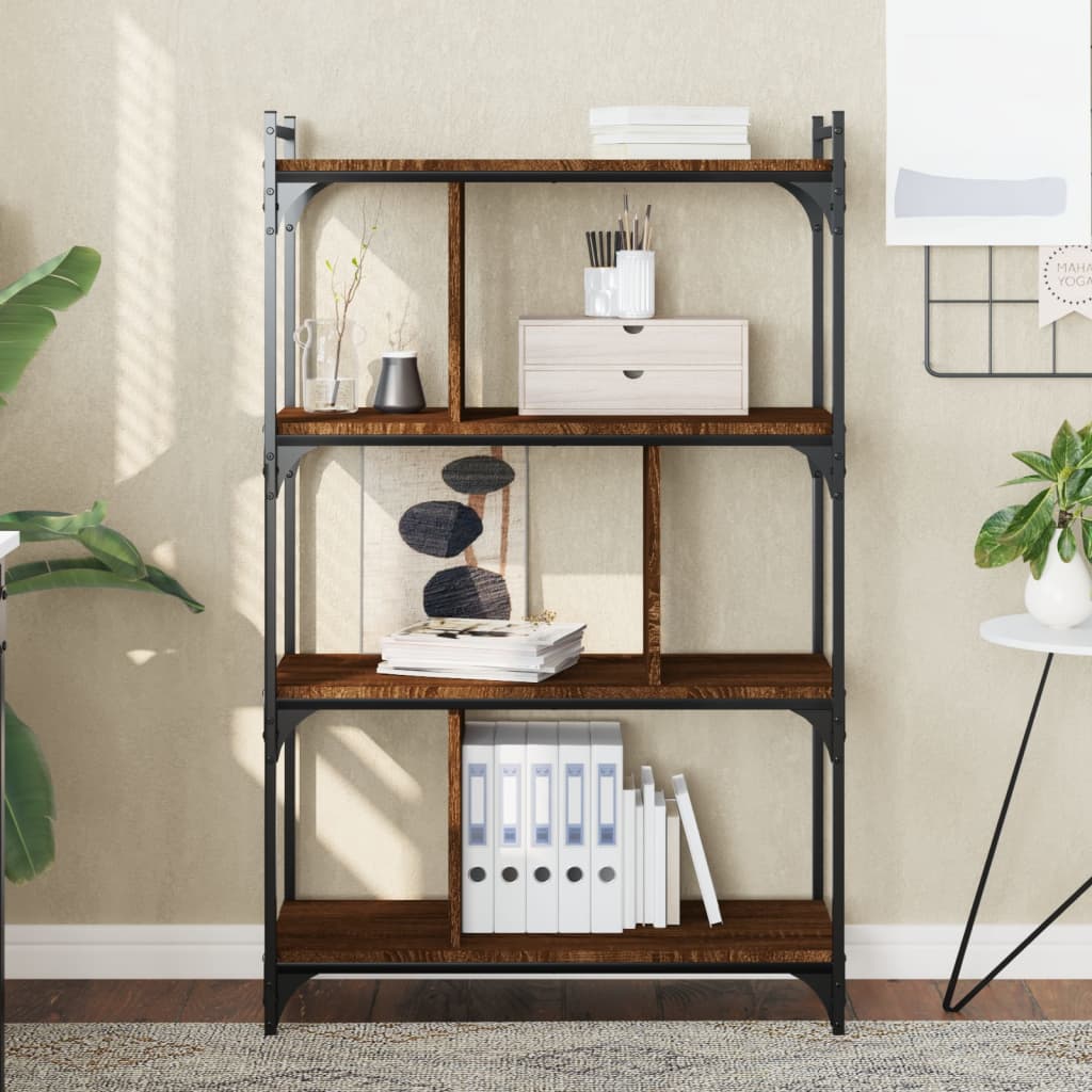 Bibliothèque 4 étagères aspect chêne marron 76x32x123cm matière bois