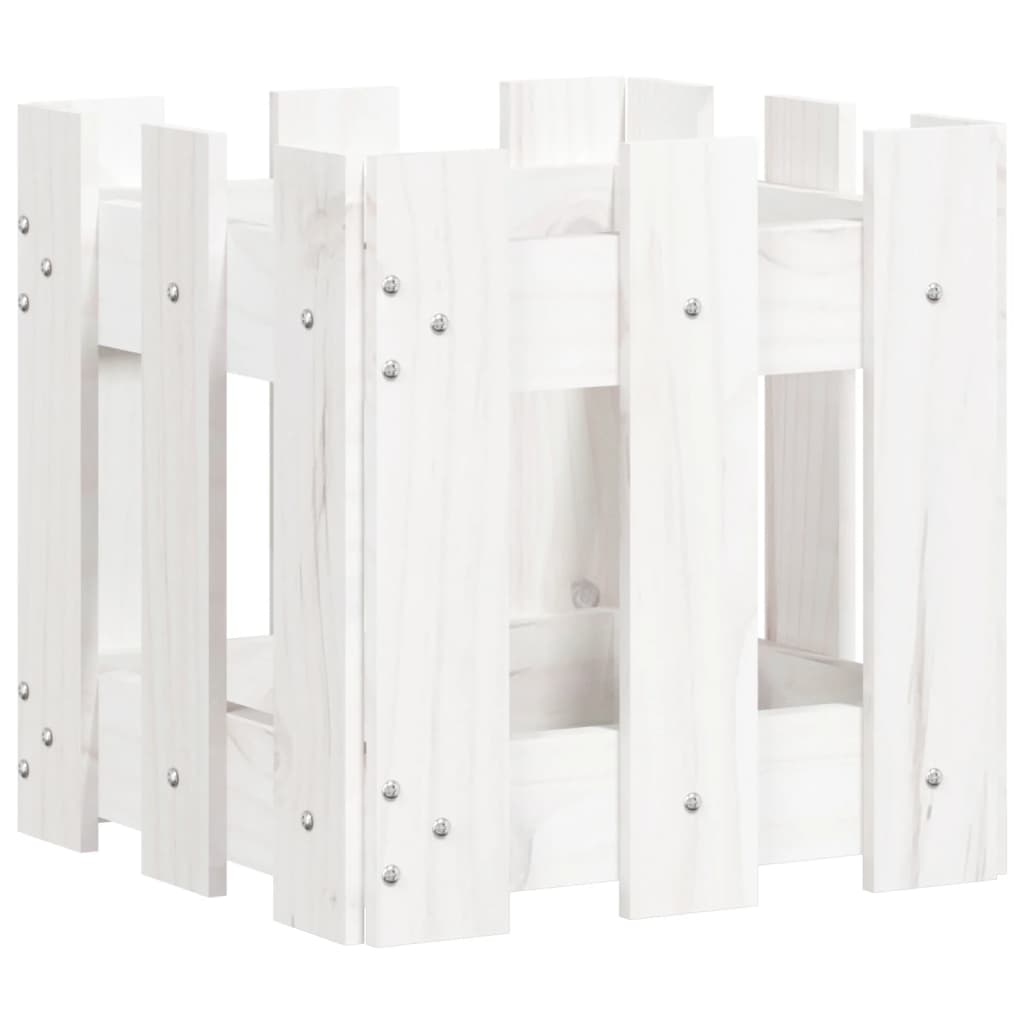 Plant pot picket fence design white 30x30x30 cm pine wood
