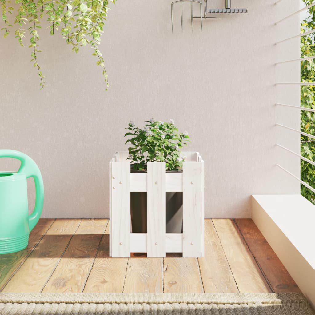 Plant pot picket fence design white 30x30x30 cm pine wood