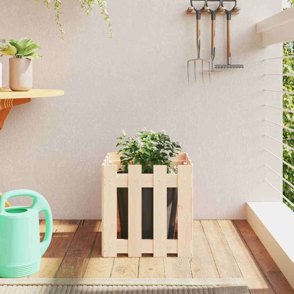 Plant pot picket fence design 40x40x40 cm solid pine wood