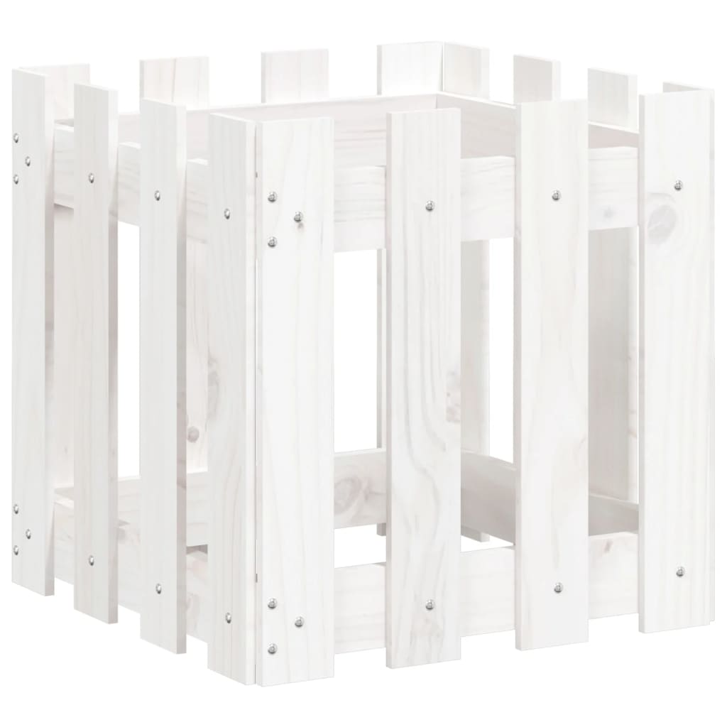 Plant pot picket fence design white 40x40x40cm solid pine wood