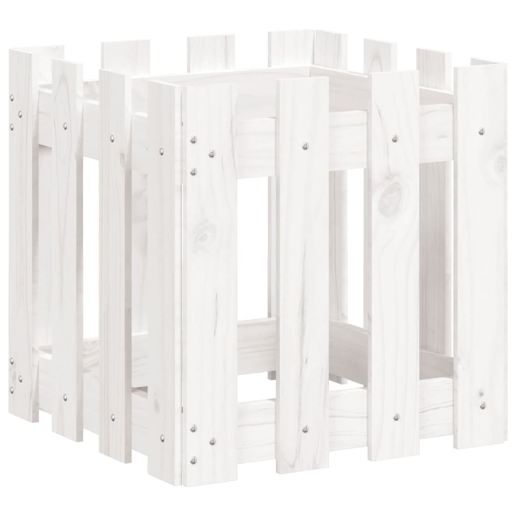 Plant pot picket fence design white 40x40x40cm solid pine wood