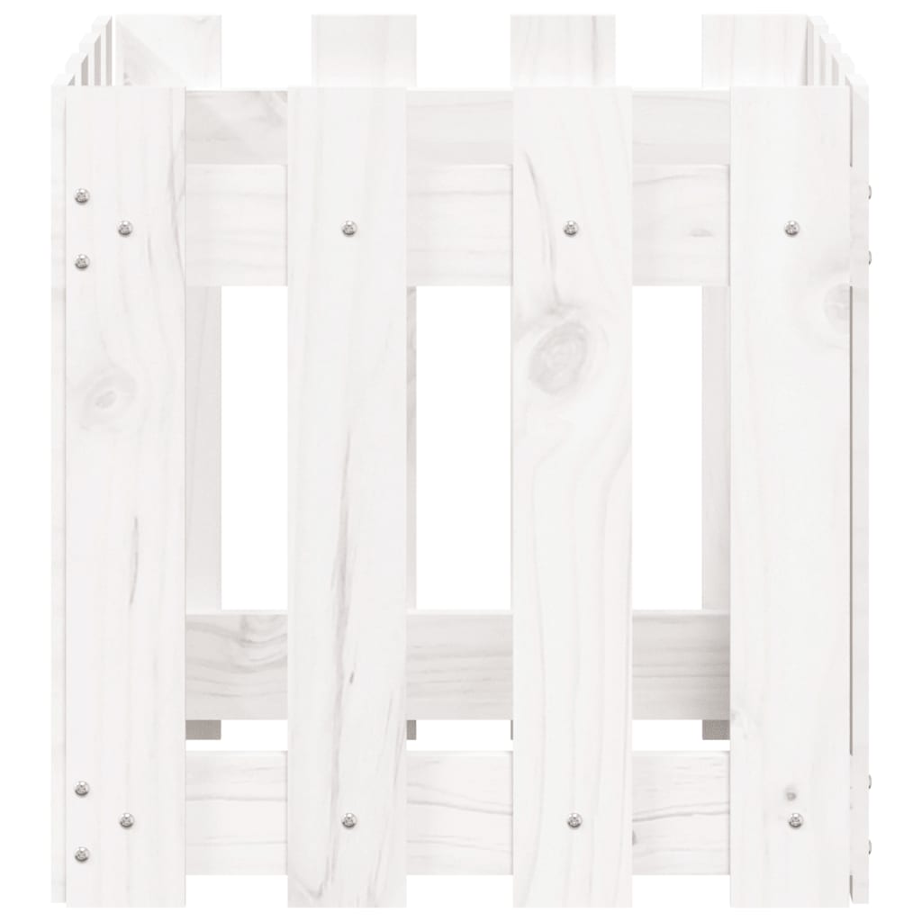 Plant pot picket fence design white 40x40x40cm solid pine wood
