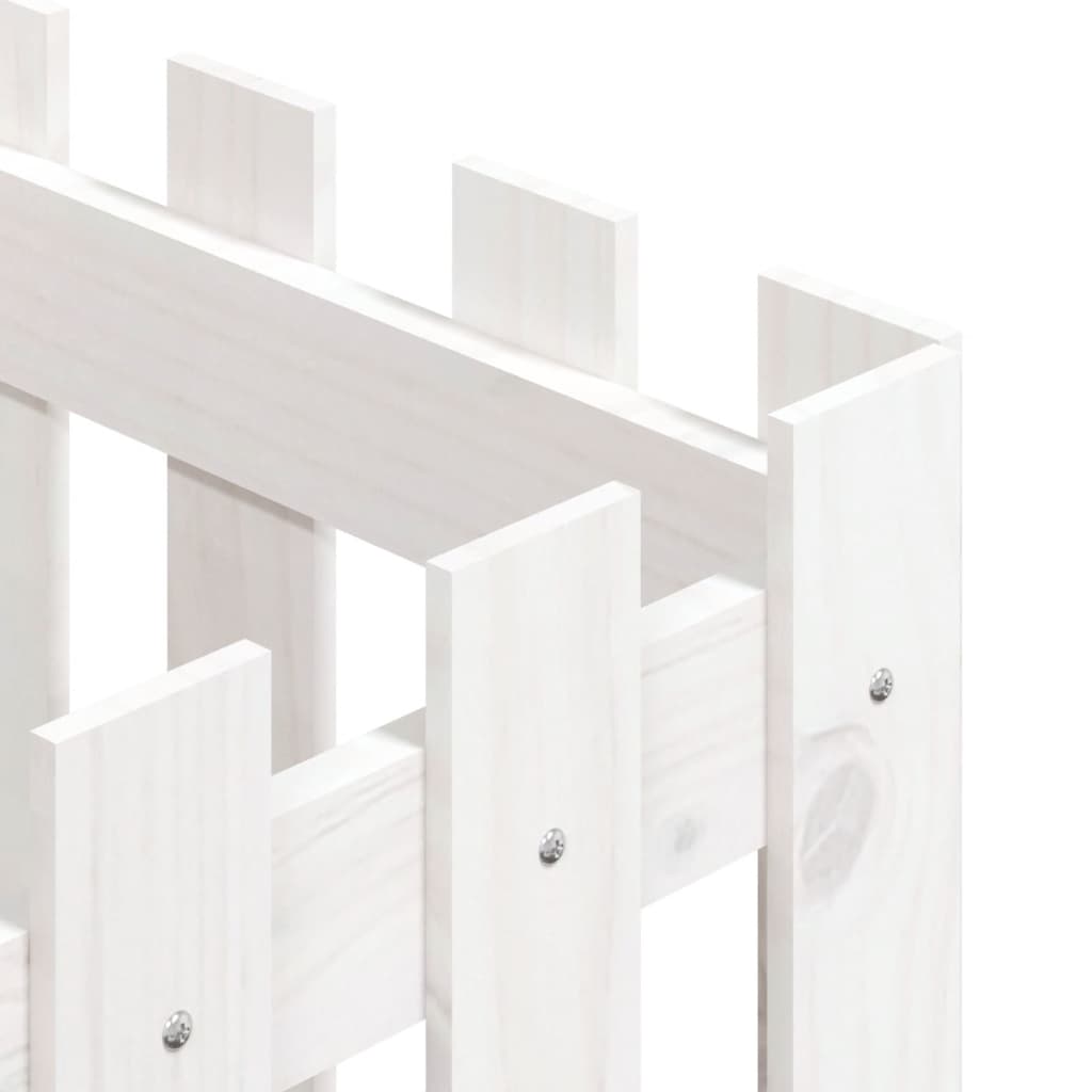 Plant pot picket fence design white 40x40x40cm solid pine wood