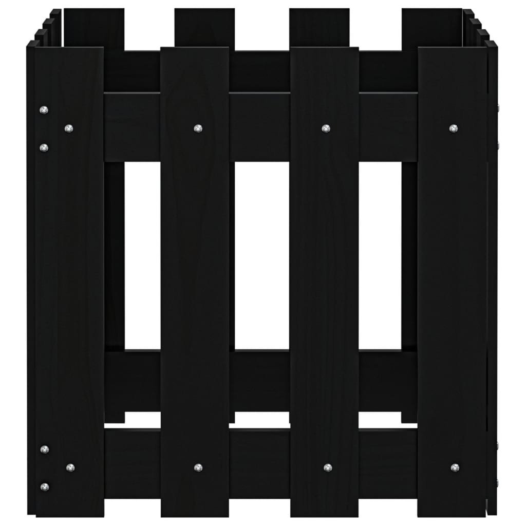 Plant pot picket fence design black 40x40x40 cm pine wood